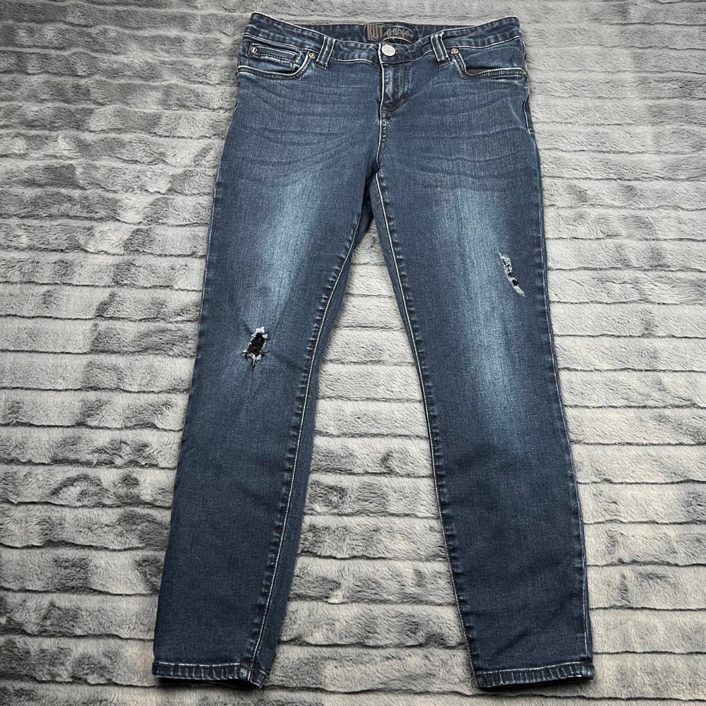 Kut from the Kloth Womens Distressed Skinny Jeans Dark Wash Blue Size 10 RN58539